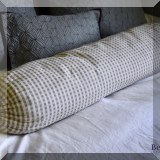 D77. Green and ivory checkered bolster pillows - $14 each 